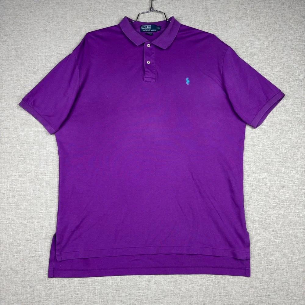 Polo Ralph Lauren Mens XL Purple Short Sleeve Cotton Polo Y2K  Blue Pony Logo